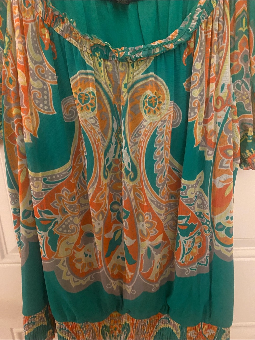 INC Teal and Orange Paisley Off-Shoulder Blouse 3x - Picture 2 of 3